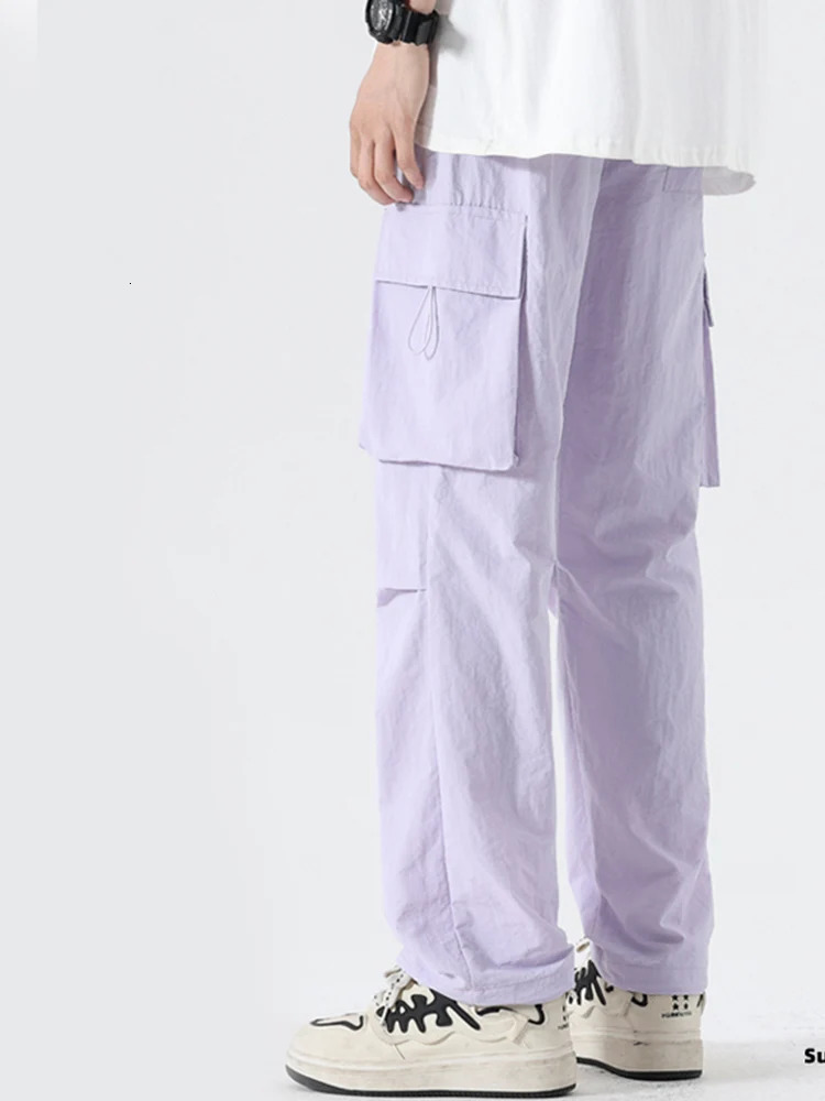 Men Plus Size 4XL Red Purple Gray Blue Summer Pants Male Casual Elastic Waist Lightweight Thin Comfortable Cargo Trousers 240806