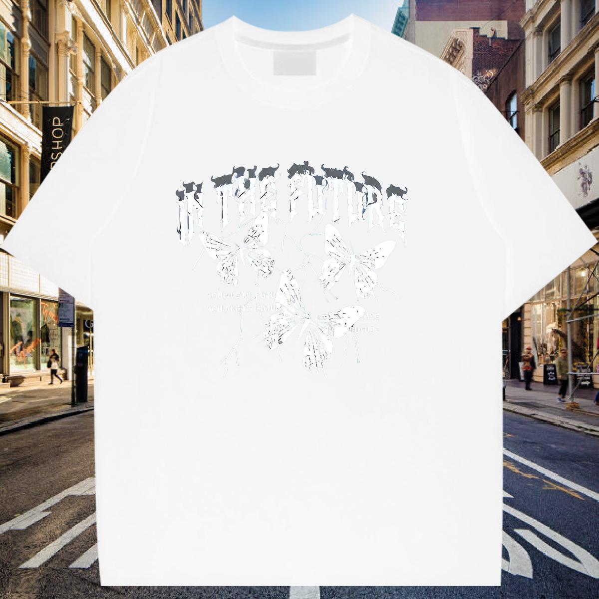 2024 DIY T Shirt For Woman Breathable Crew Neck 230g 100% Cotton Hip Hop Street Tops 5A Cartoon Floral Printing Unisex Tshirts
