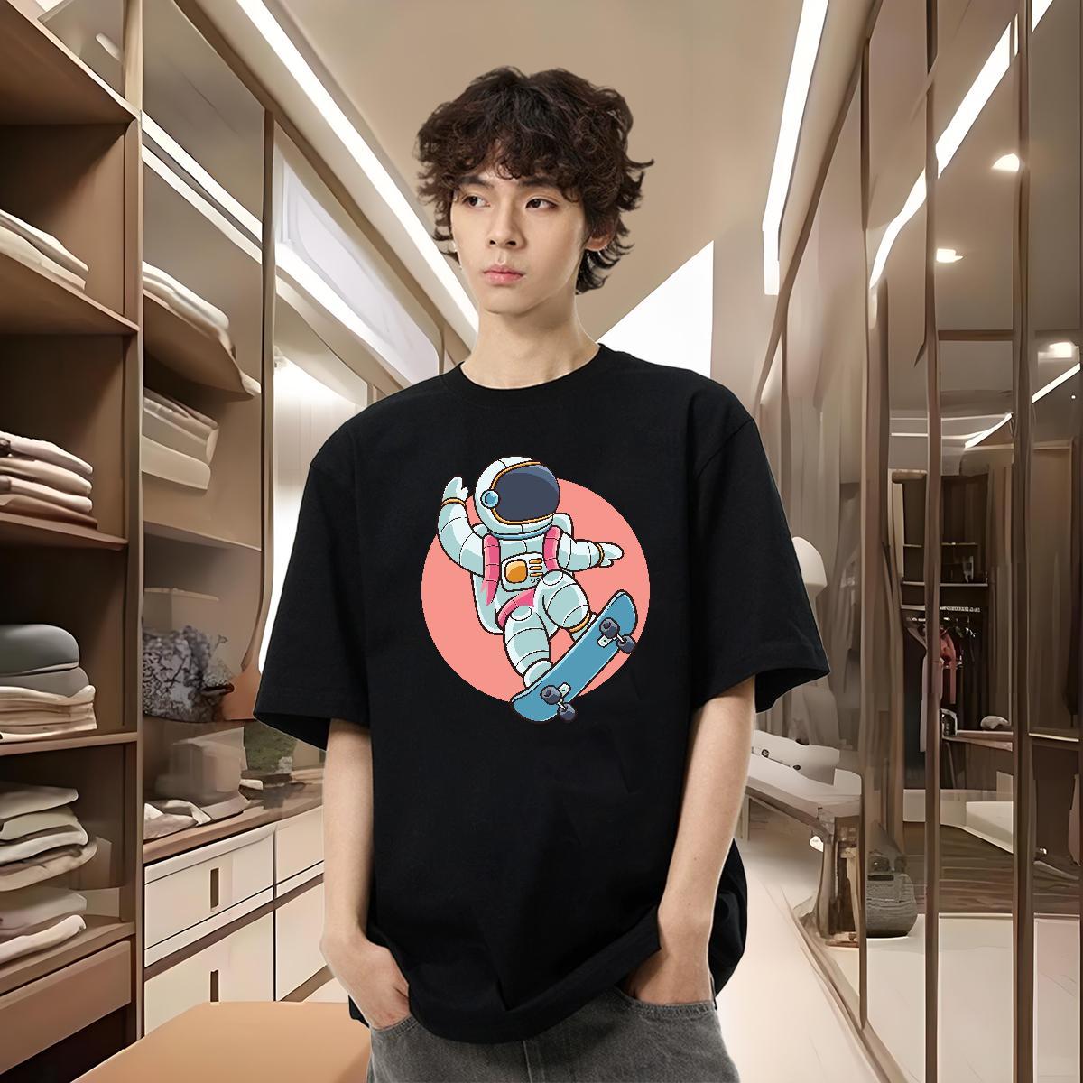 Fashion Casual T Shirts Men spaceman Clothes 230g 100% Cotton Street wear Hip Hop Cool Custom Big Size Breathable Short Sleeve Men Clothes T-Shirt