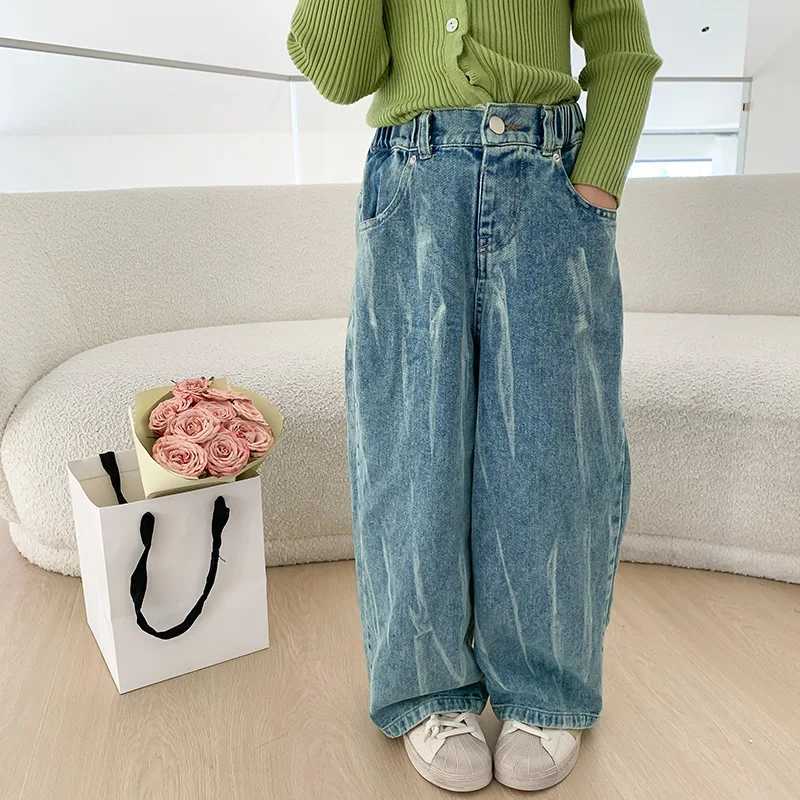 Jeans Autumn Children fashion Tie-dyed denim wide-leg pants Boys and girls loose jeans 2-8Y