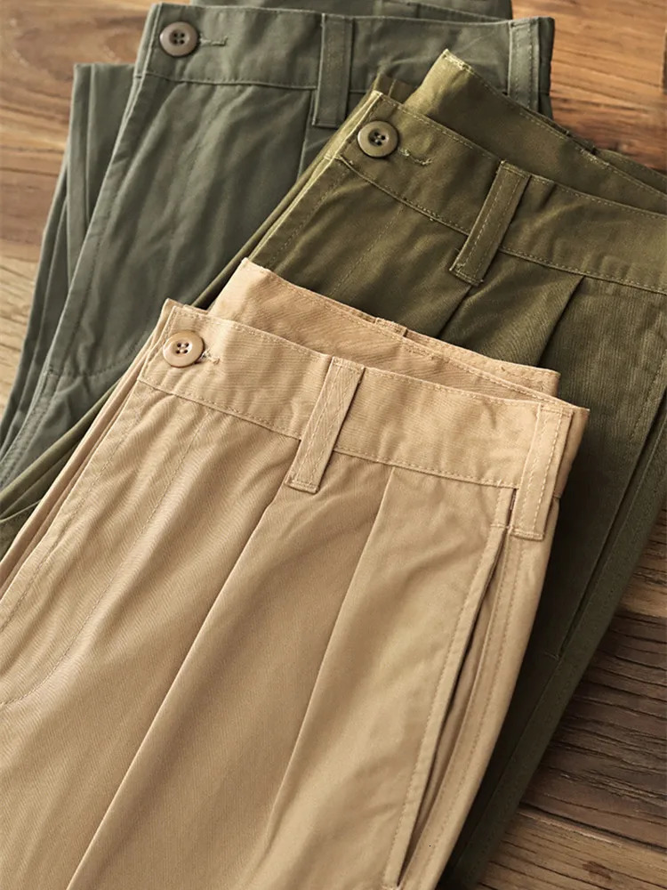 2901# Autumn American Retro Twill Pleat Chino Cargo Pants Mens Fashion 100% Cotton Washed Old Casual Straight Trousers 240806