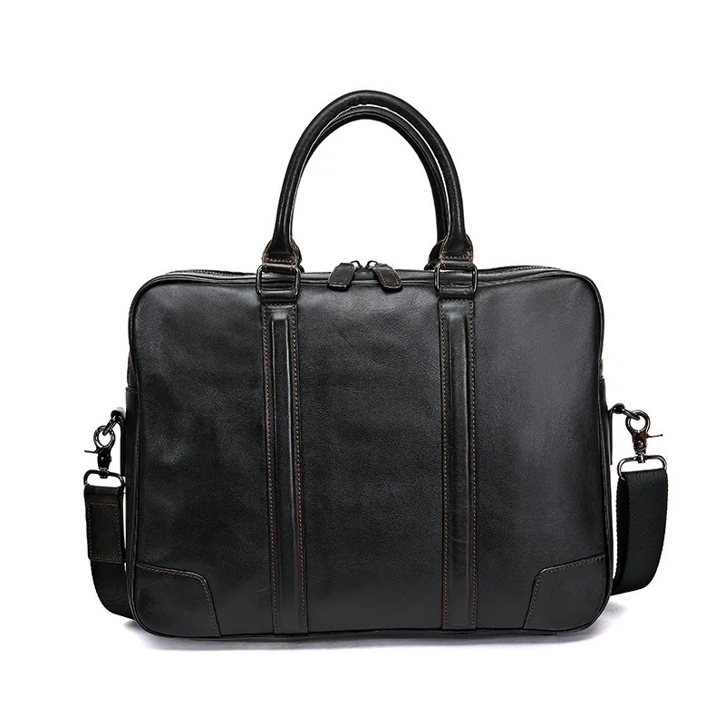 Vintage Computer Briefcase Leather Business Handbag Cowhide Mens Bag Casual Crossbody Shoulder Purses And Handbags 240806