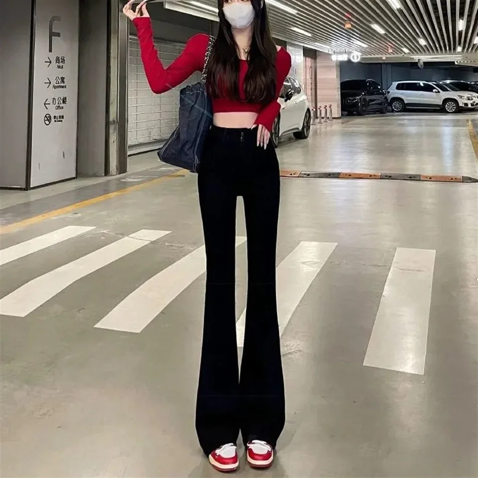 Fashion Skinny Bell Bottom High Waist Gray Denim Pants Women Flare Stretch Moustache Jeans Lady Classic Y2K Punk Long Trousers 240807