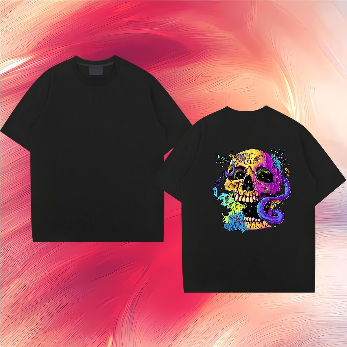 2024 Summer T Shirt For Man monster Tops Tees 230g Pure Cotton Street wear Hip Hop Unisex Floral Print O-Neck Short Sleeve Men Tshirts