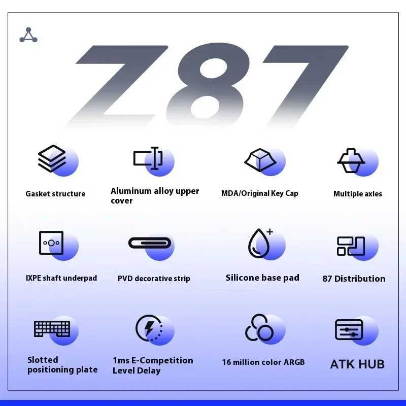 ATK Z87 Mechanical Keyboard Three Mode Semi-aluminum E-Sport Wirelesss Gaming Keyboard Hot Swap Gasket RGB Pc Gamer Office GiftsM240715