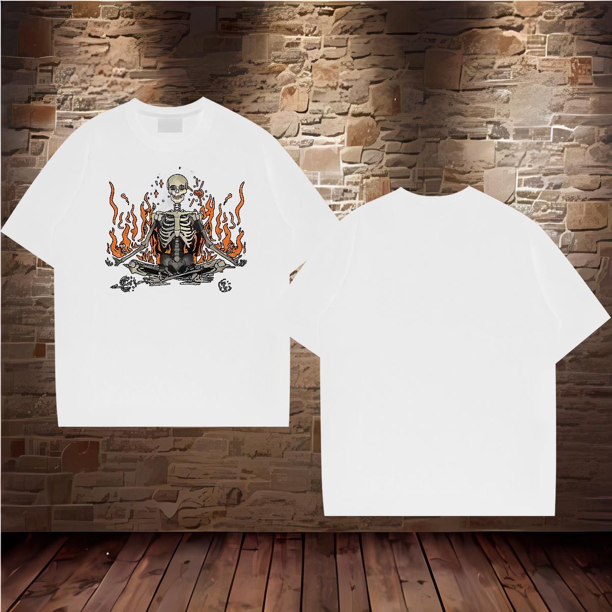 New T Shirts Men fire Polos 230g 100% Cotton Street Comfortable DIY Anime O-Neck Short Sleeve Tshirts
