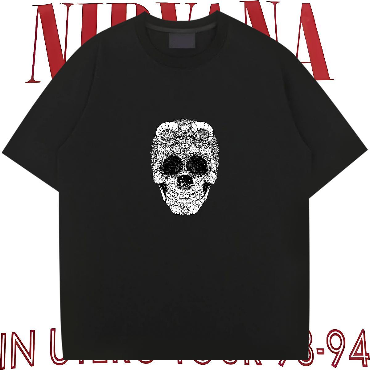 Classic Men T Shirts skull Top Tees 100% Cotton 230g Hip Hop Street Comfortable Black Oversized Breathable Short Sleeve Couples T Shirts