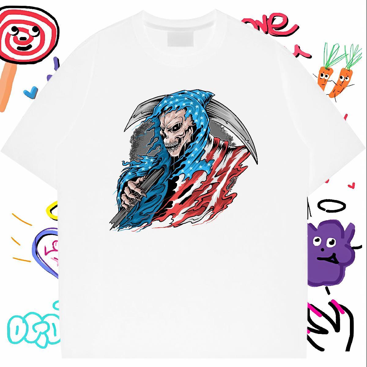 Designer Fashion Mens T Shirts skull Wear 100% Cotton 230g Hip Hop Street Cool Design Custom Big Size Crew Neck Breathable Tshirt for Man Woman