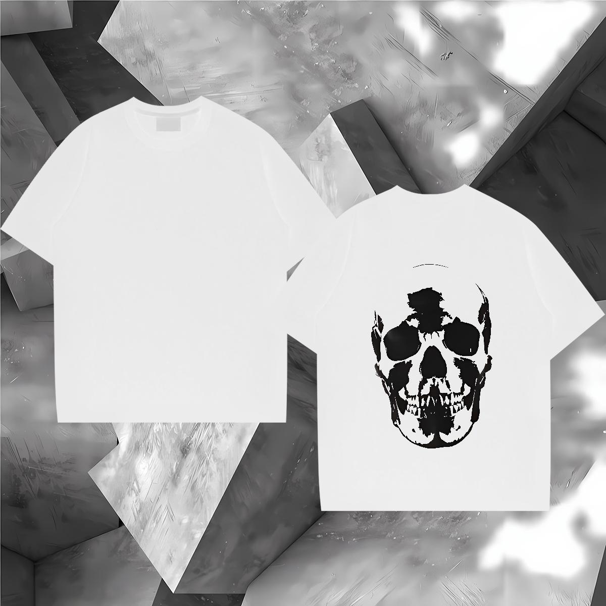 Free Shipping T shirt skull Tops Shirt 230g Cotton Summer Casual Unisex Skull Breathable Crew Neck Men Tshirts
