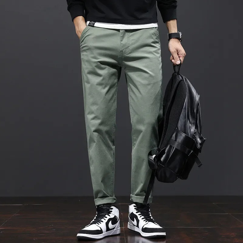 Pants Men Business Straight Cotton Trousers Stretch Boy Elastic Slim Fit Casual Big Plus Size 42 44 Black Khaki Blue Clothes 240806