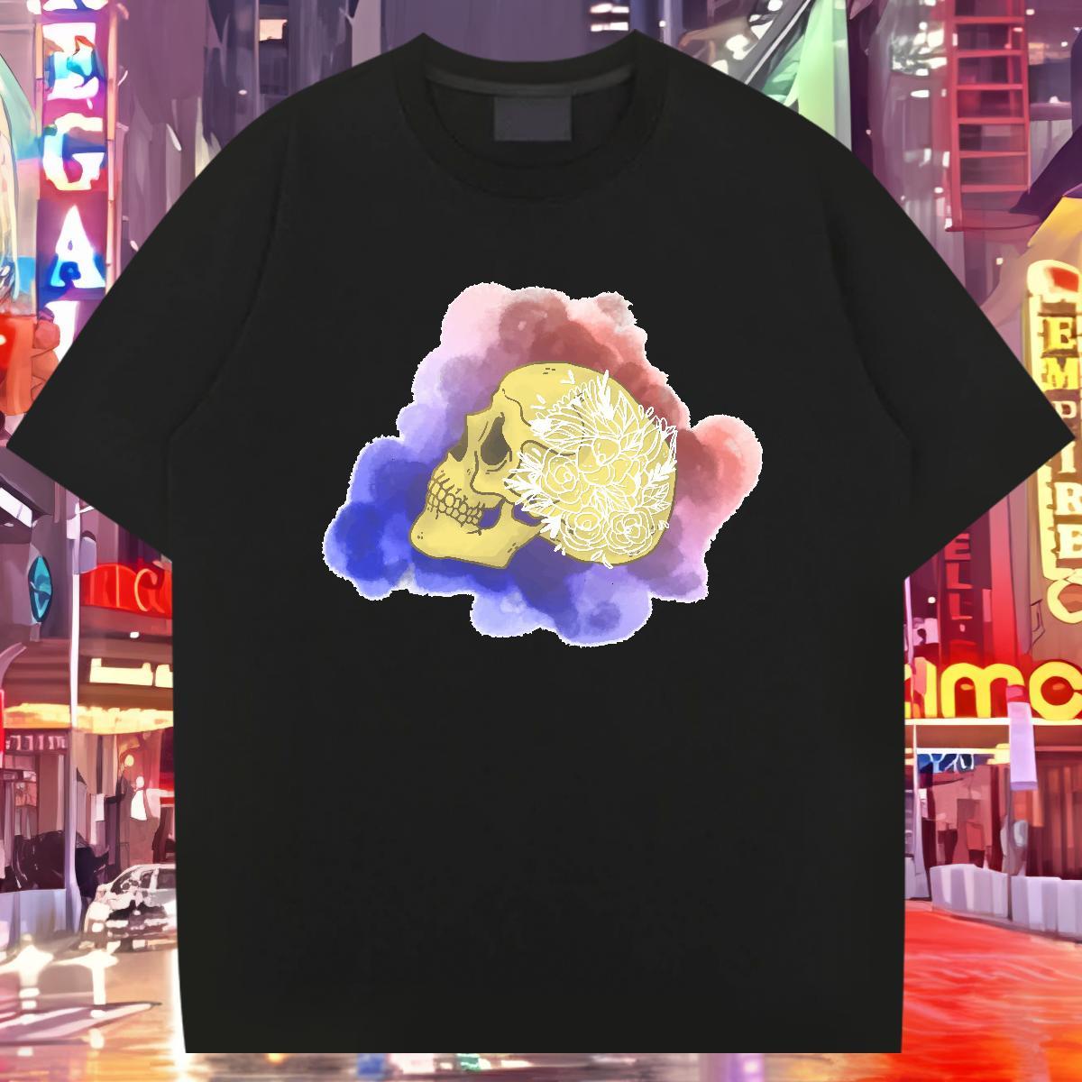 DIY Customized T-Shirts for Men skull Clothes 100% Cotton 230g Street Brand White Plus Size Breathable Short Sleeve Tshirts