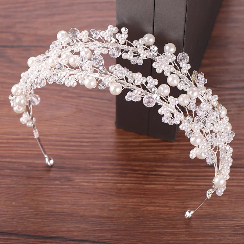 White Pearl Bridal Hairbands Tiaras Wedding Crown Headband For Bride Hair Jewelry Pearl Wedding Hair Accessories Headwear 240805