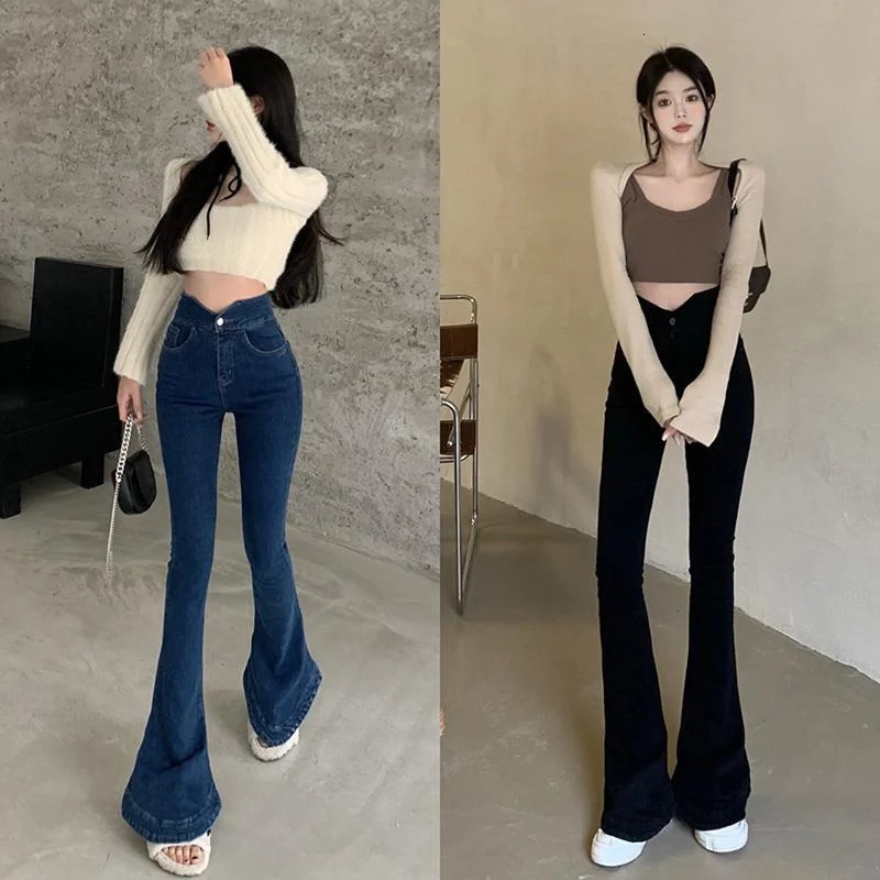 Trousers Flared Pants for Woman Sexy Skinny Bell Bottom Slim Fit Womens Jeans Grunge Y2k Z A Summer Office Wide Leg 90s R Flare 240807