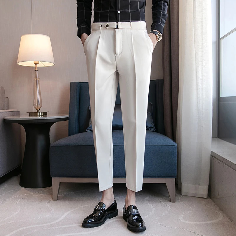 Mens Suit Pants Solid Color Casual Business Dress Slim Trousers Quality Classic Groom Wedding 240806