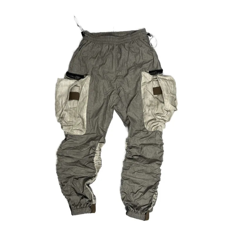 HKSH Mens Dark Doomsday Tactical Multi Pockets Waste Land Overalls Vintage Craft Folding Stacking Tie Foot Cargo Pants HK0119 240806