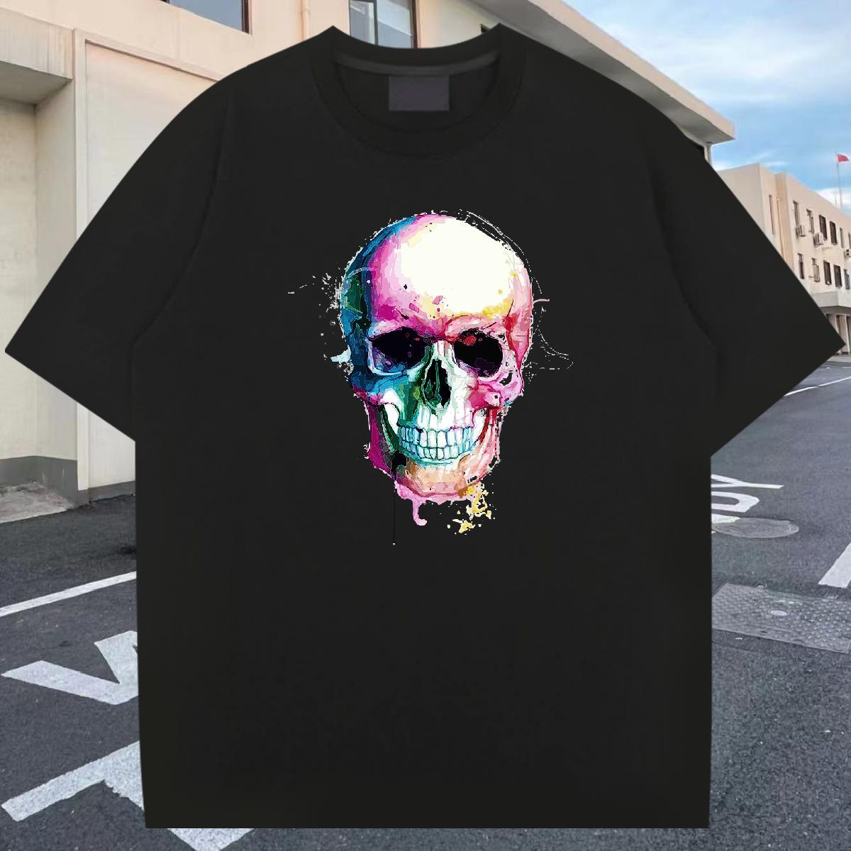 Fashion New T shirt skull Tees Shirts 230g 100% Cotton Outdoor TOP Quality Oversized 3XL 4XL Breathable Crew Neck Mens Tshirts