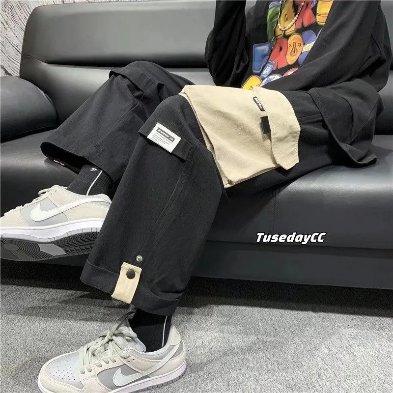 Vintage MultiPocket Loose Straight Overall Ins American Vibe Fenggao Street Men Versatile Assault Mop Pant 240806