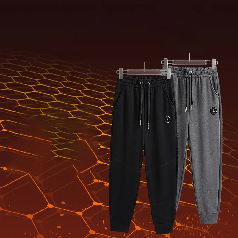 Winter Mens Velvet Thickened Fashion Drawstring Elastic Waist Strap Solid Color Loose Casual Versatile Long Pants 240806