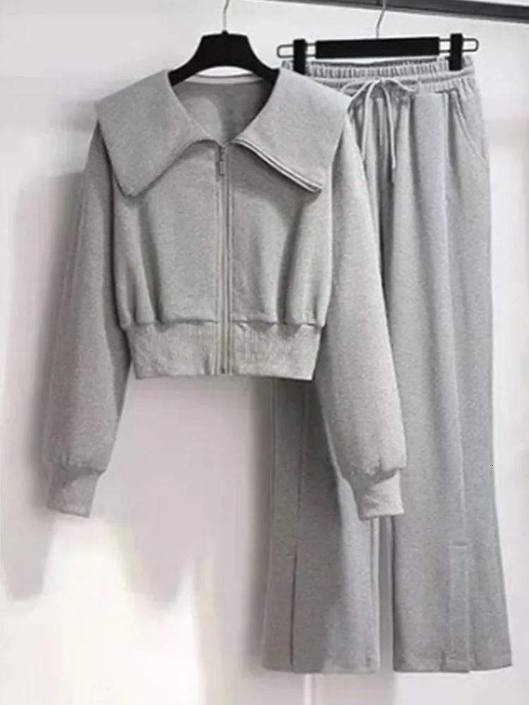 Fashion suit autumn style temperament doll collar cardigan top casual sports pants two-piece set 240807