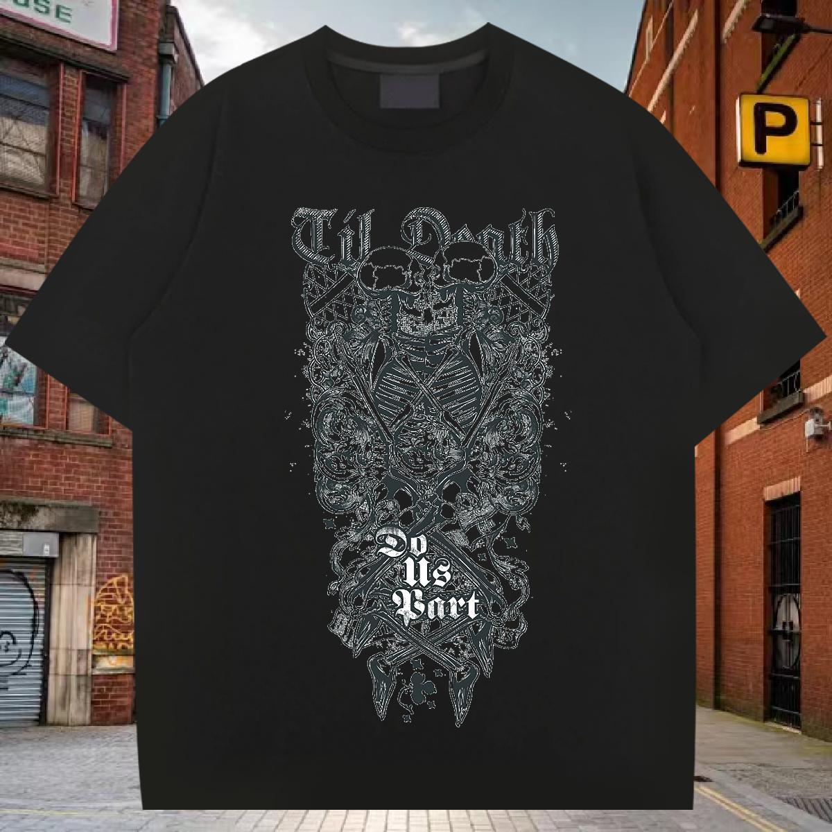 Designer T-Shirts for Men skull Clothes 230g Pure Cotton Hip Hop Street Cool Custom Print Oversized Breathable Men Tees
