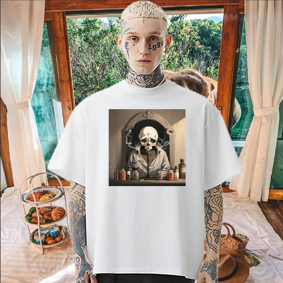 2024 Men T Shirts skull Tops Tees 230g 100% Cotton Anime Printing Street Cool Cartoon Printing L-4XL Breathable Crew Neck Tshirts