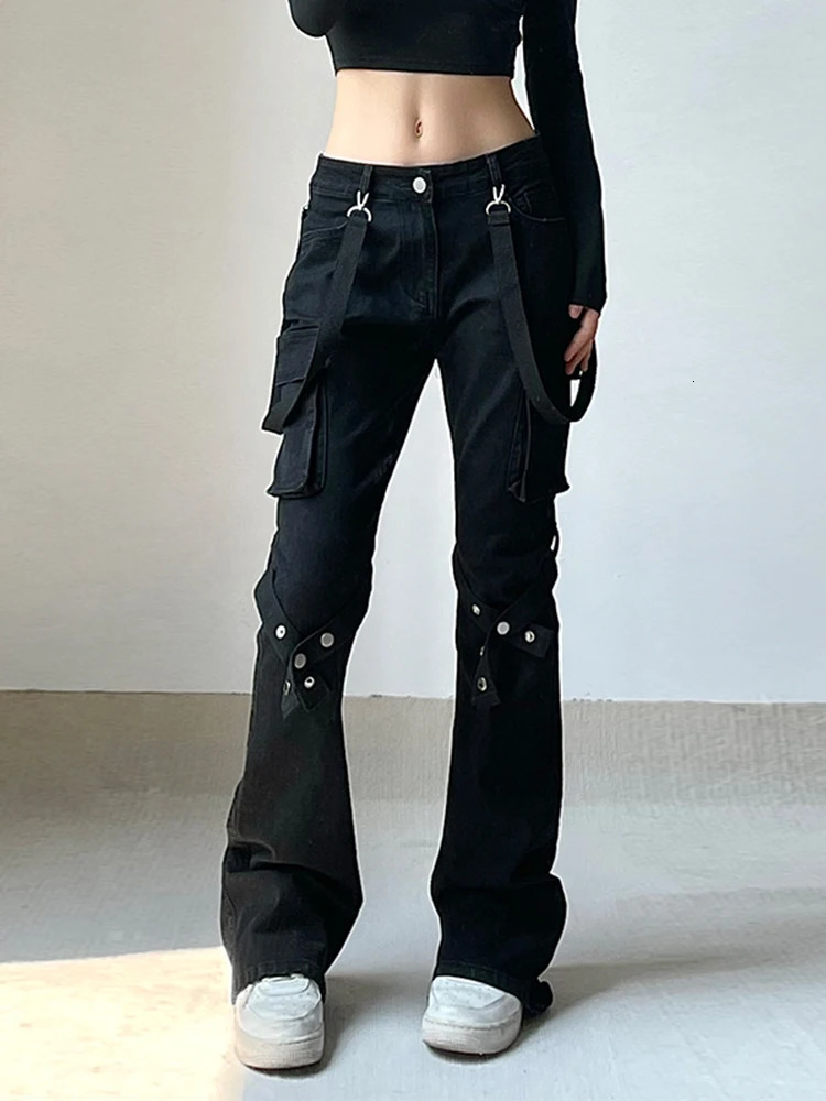 AltGoth Harajuku Streetwear Emo Alt Straight Pants Women Y2k E-girl Dark Academia Gothic Metal Buckle Leg Ring Trousers Female 240807
