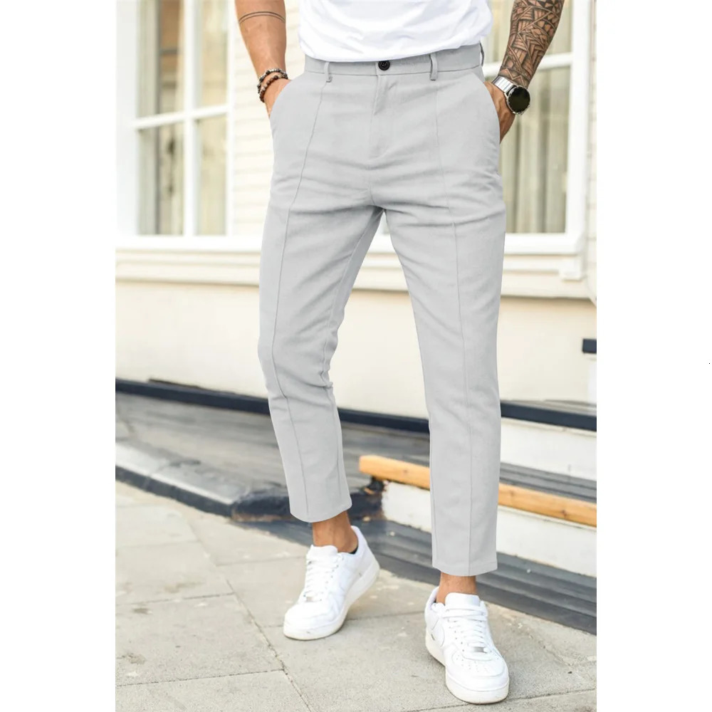 Mens Business Casual Pencil Pants Loose Suit Men Solid Pleated Wash Wear Dress Trousers Double Fold Line Slim Fit Trouser 240806