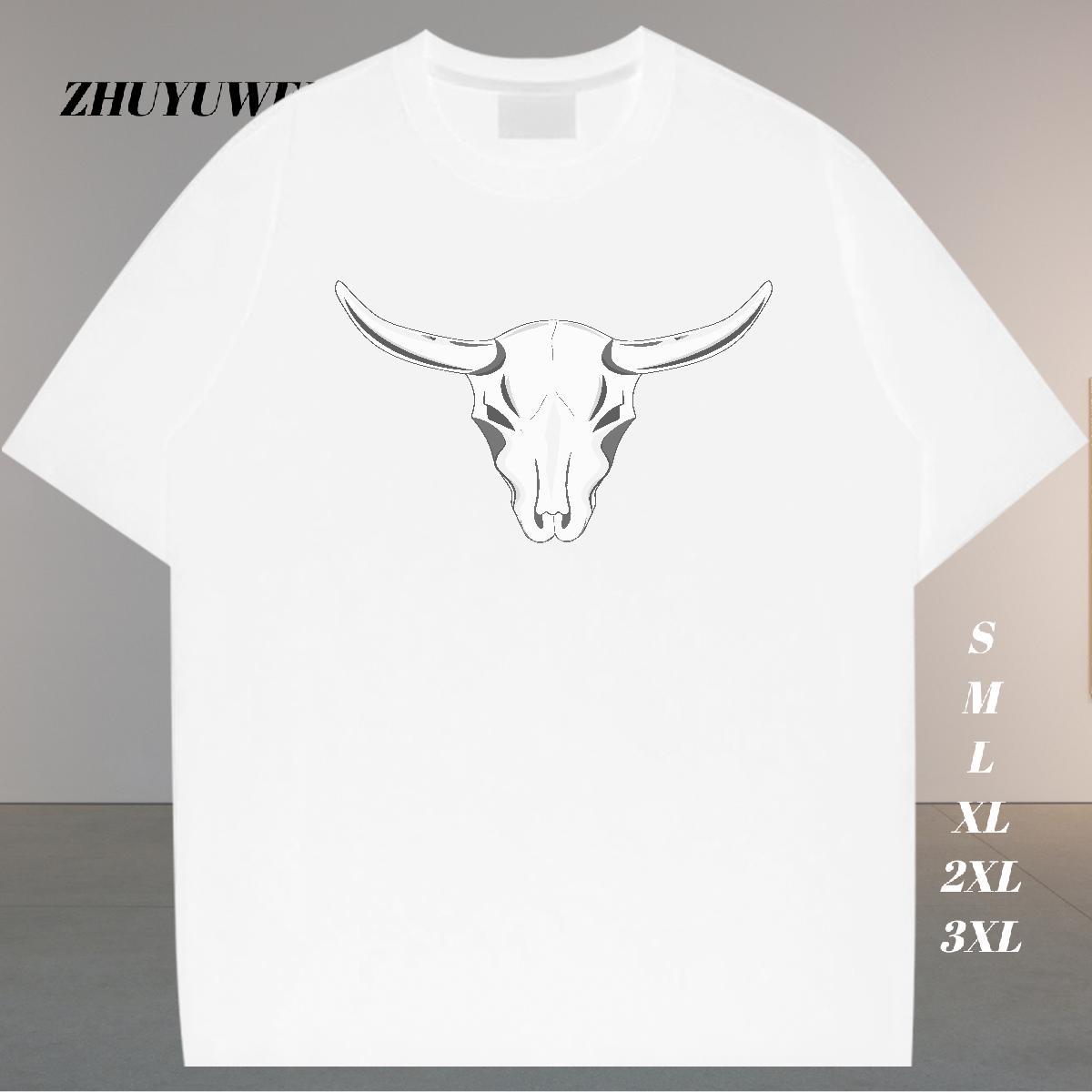 Fashion Casual T-Shirts for Men skull Tops Tees 230g Pure Cotton Beach Classic Skull Breathable Short Sleeve Mens Tshirts
