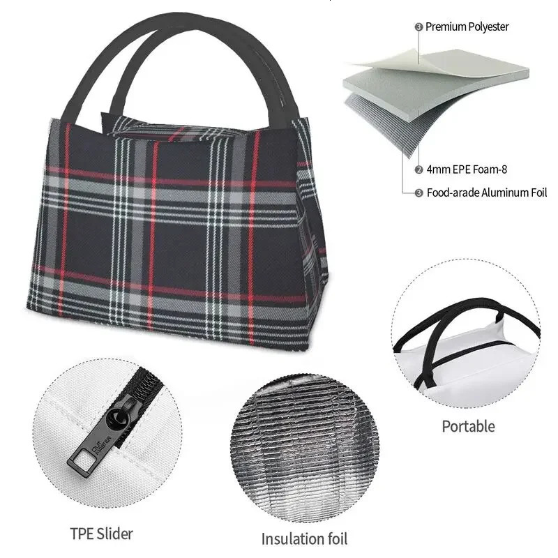 GTI Tartan Plaid Pattern Insulated Lunch Bags Women Leakproof Geometric Textured Thermal Cooler Bento Box Office Picnic Travel 240805