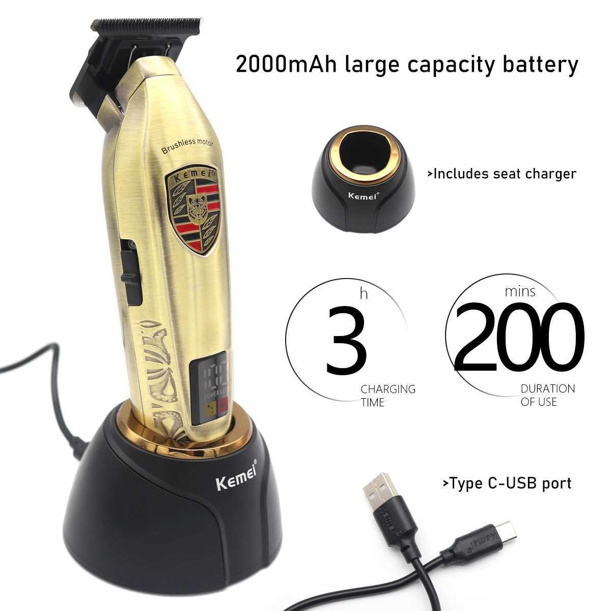 Kemei KM-2236 brushless motor mens hair clipper DLC all metal seat charger professional hair cutting machine precision machining machine W240806