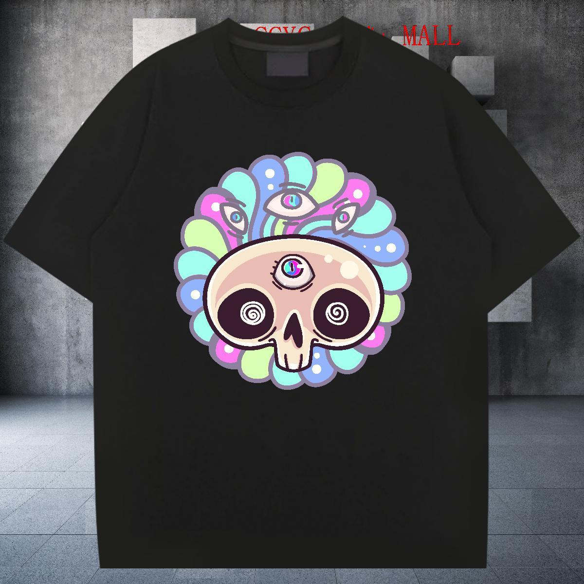 2024 Designer T Shirt For Man skull Clothings 100% Cotton 230g Street Casual Wholesale DIY Printed Breathable Crew Neck Tshirt for Man Woman