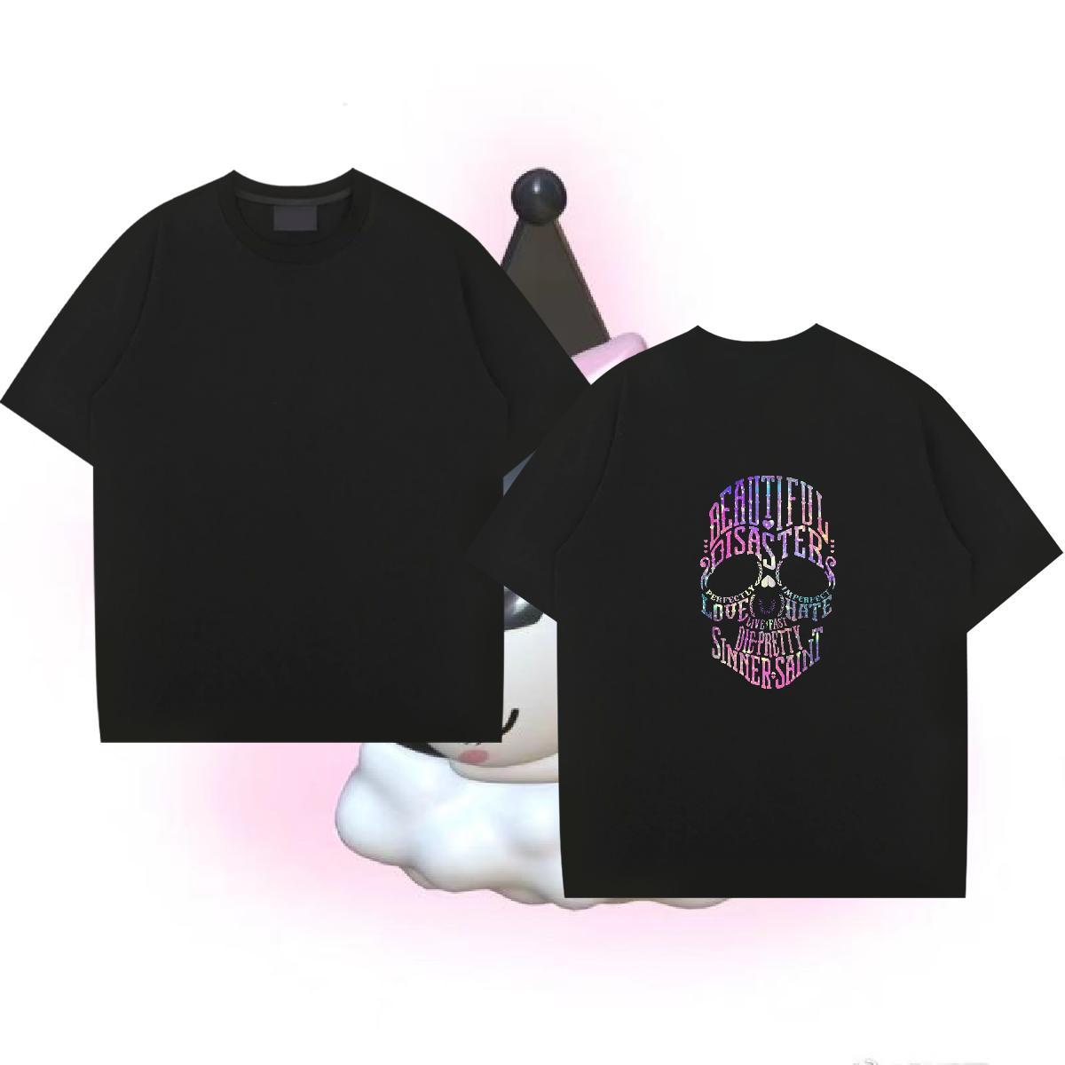 Free Shipping Mens T Shirts skull Polos 230g Cotton Street High Quality Black Oversized Breathable Crew Neck Men Tops Tees