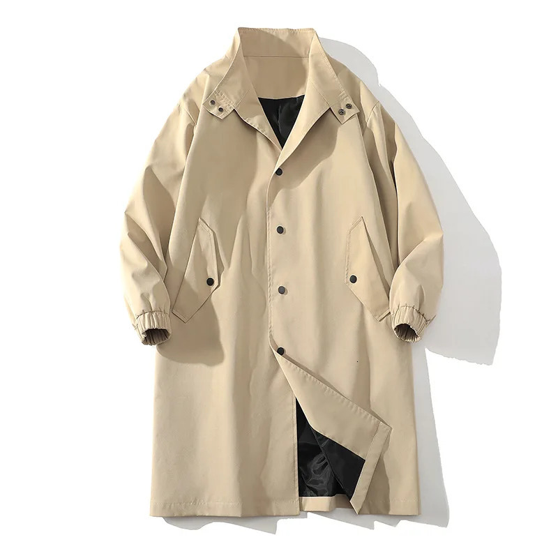 Autumn British style mid length trench coat mens casual loose jacket mens coat240807