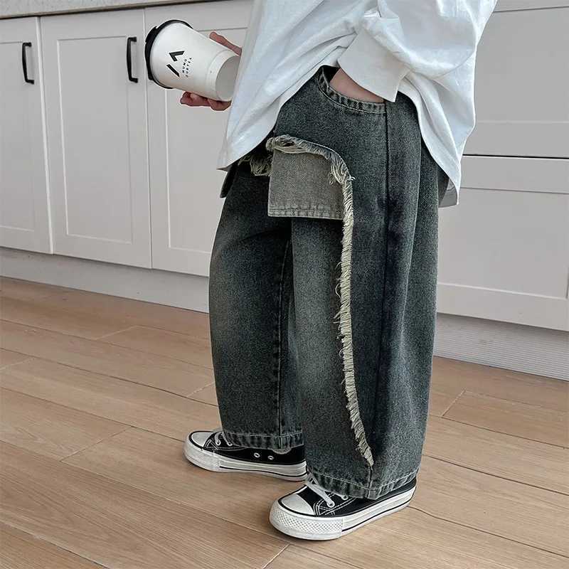 Jeans Spring Autumn Boys fashion design R hem jeans Kids unique denim pants