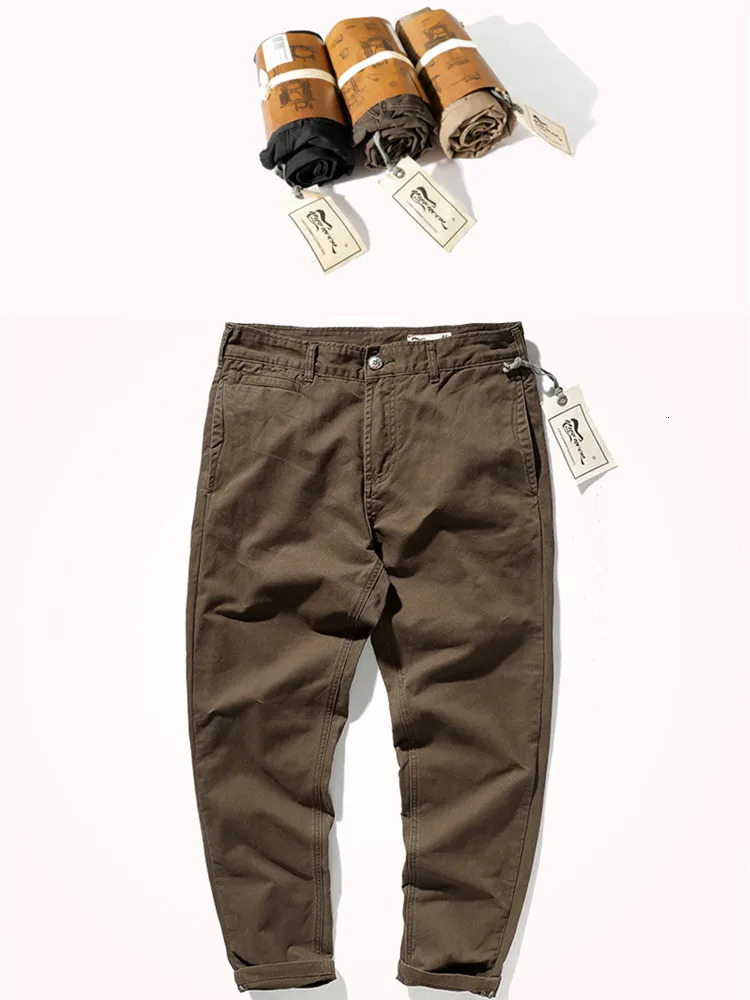 Autumn and Winter American Retro Heavyweight Woven Twill Casual Pants Mens Pure Cotton Washed Old Straight Tapered Trousers 240806