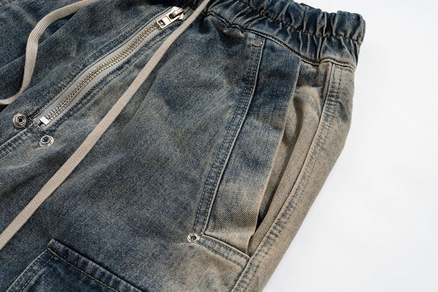 Wash Gradient Blue Multi Pocket Cargo Pants Mens Fashion Street Wide Leg Jeans Haruku Trousers240807