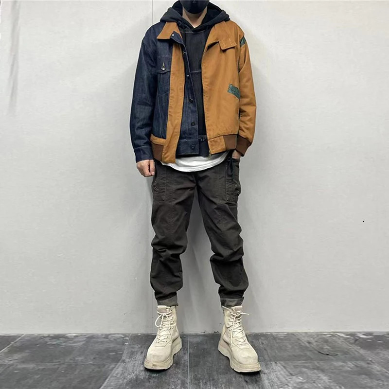 Vintage Washed Casual Cargo Pants Spliced Pockets Workwear Trendy Military Safari Style Leggings Mens Trousers 240806