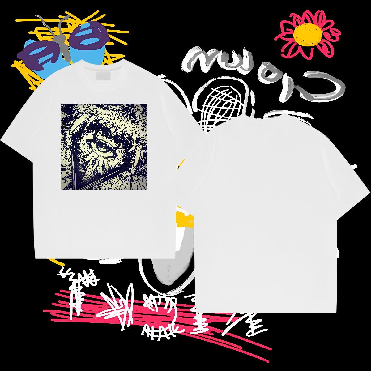 Brand Mens T Shirts eye of the devil Wear 100% Cotton 230g Daily Wear Wholesale Black White Crew Neck Breathable Tshirts