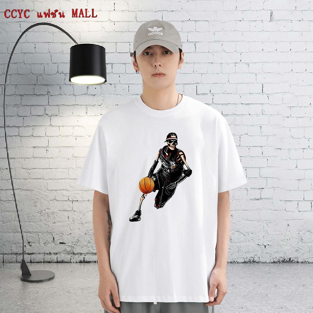 2024 Summer T-Shirts for Men skull Clothes 230g Cotton Casual Daily Wear Brand Customized Print Breathable Crew Neck Mens Tshirts