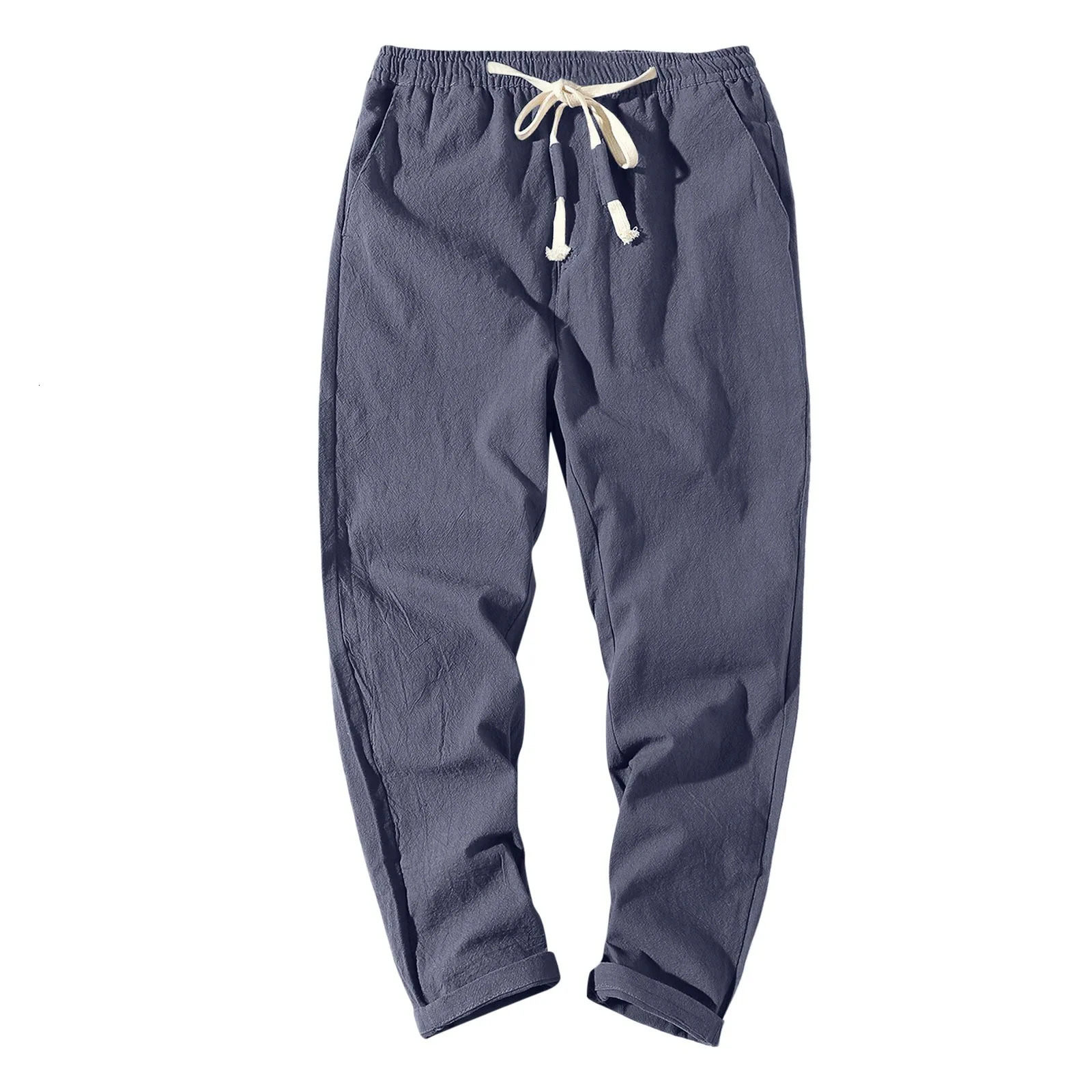 Spring Japanese Retro Twill Woven Casual Straight Pants Mens Cotton Washed Elastic Waist Drawstring Loose Trousers 240806