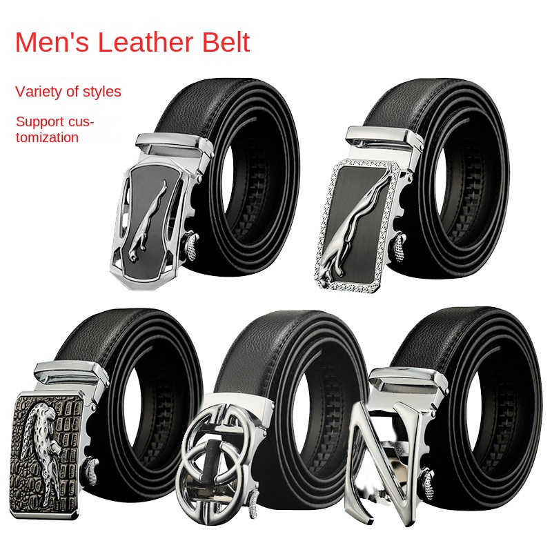 Men's leather high-end belt wholesale automatic buckle double layer cowhide versatile men's business pants belt