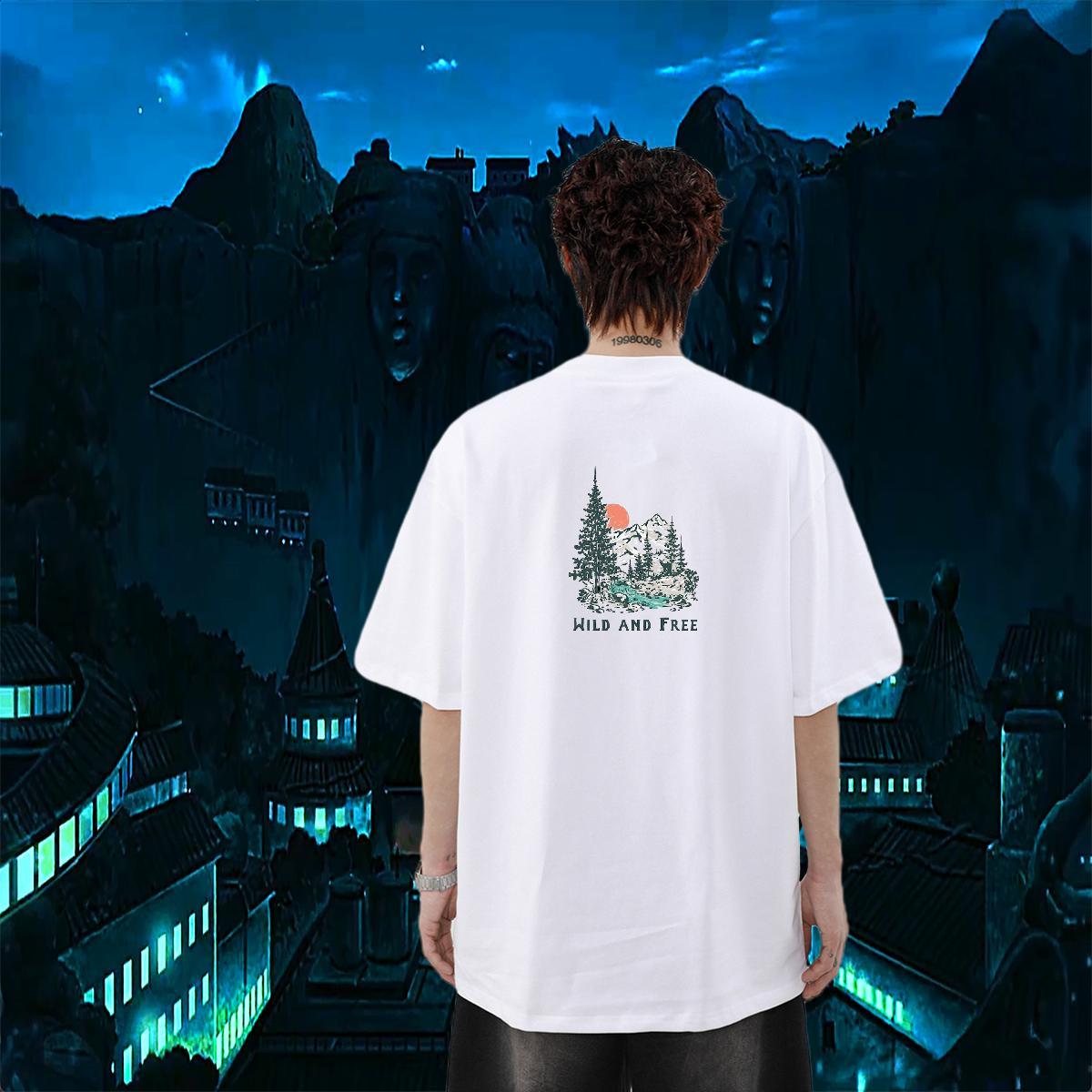 Brand T Shirts Men mountains Tees Shirts 230g 100% Cotton Street Wear Free Shipping Skull Pure Cotton Men Tees