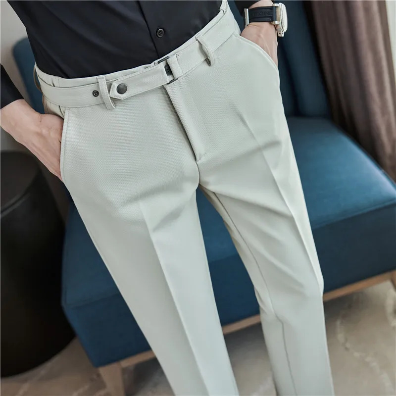 Formal Pants Business Mens British Style Solid Slim Casual Suit High Quality Office Social Ankle Trousers Streetwear 240806