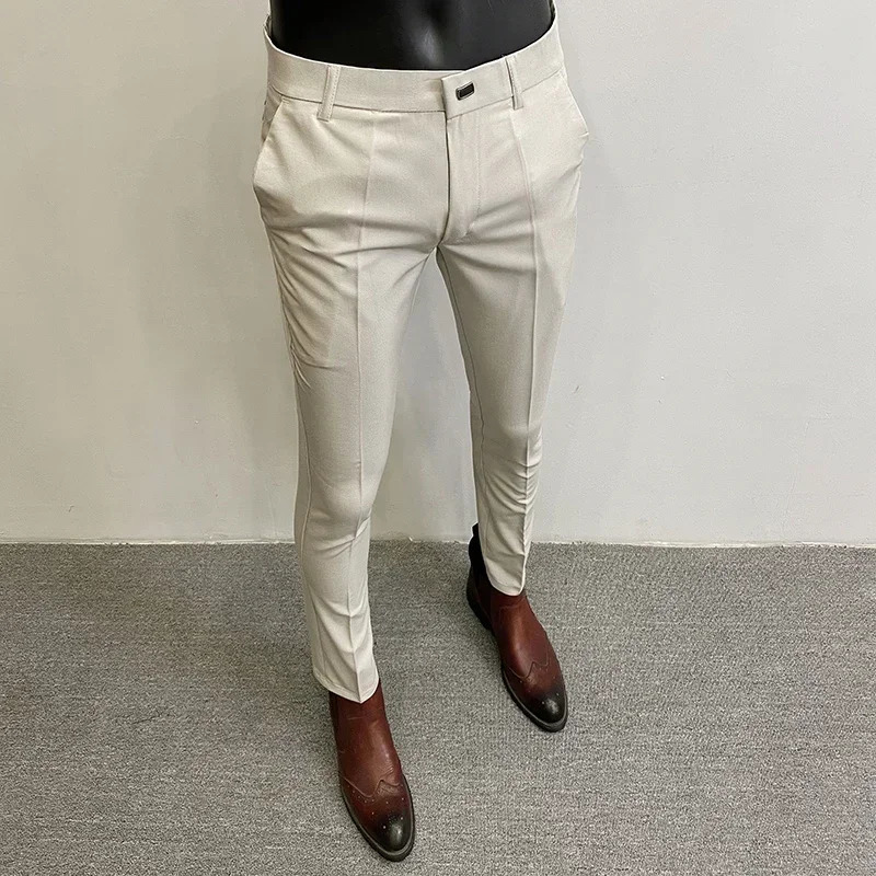 Men Suit Pants 2024 Spring Formal Trousers Stretch Slim Pantalone Hombre Solid Casual Dress Clothing 240906