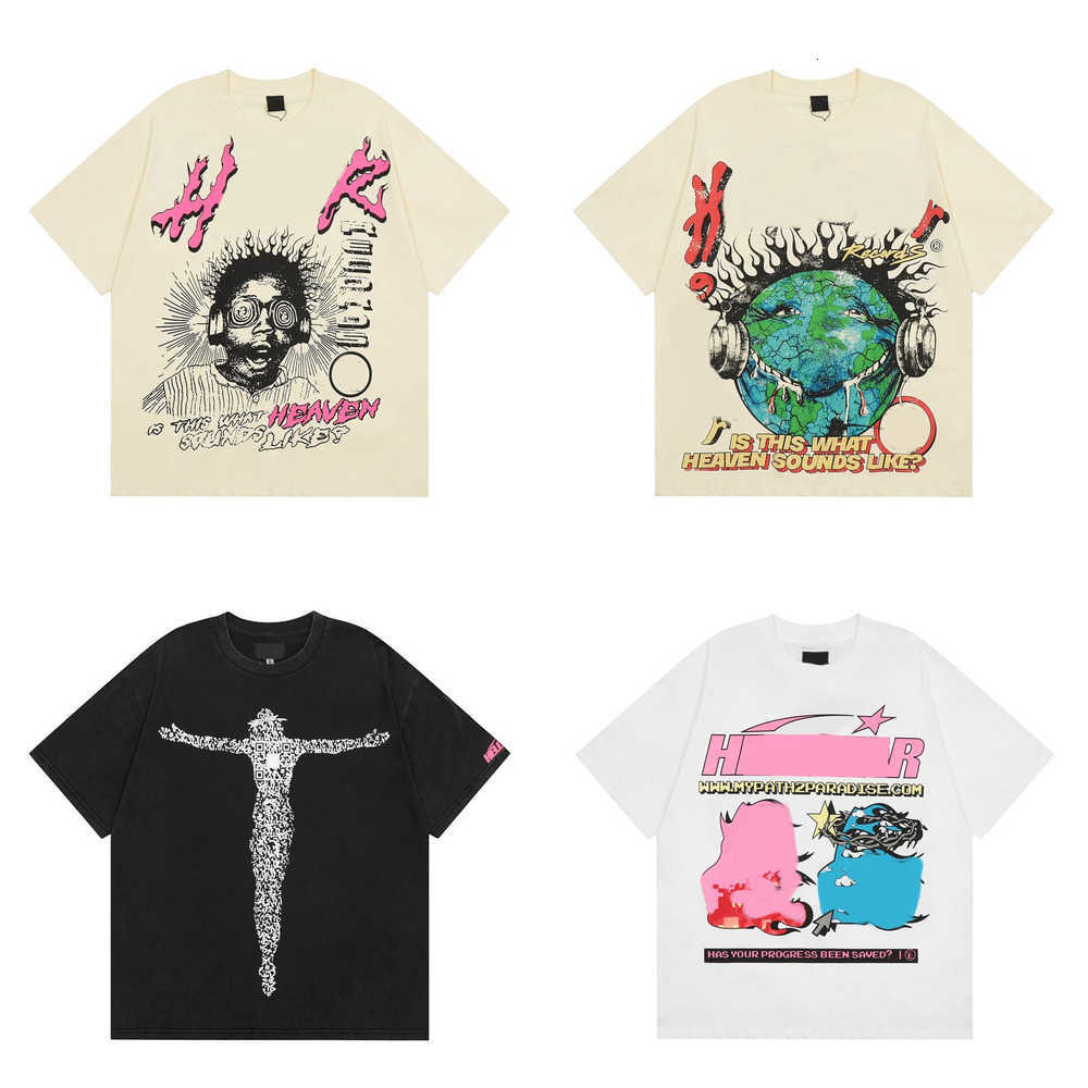 Hells tshirts men Designer Washed Retro Stars Heavy Printing Hells Craft Graphic Unisex Short Sleeve Top High Street Tees Fashion Womens T-shirt Tees Couple's Top ww