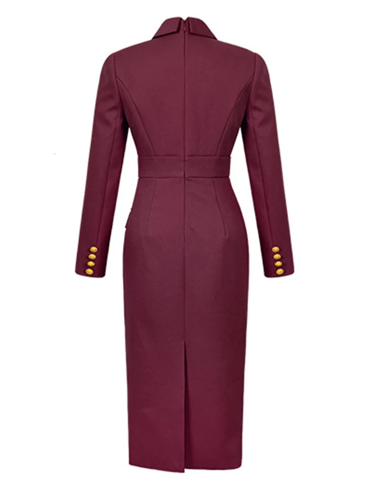 Womens Style Midi Dress Woman Professional Shoulder Pad Double Breasted Slim Robe Business Office Lady Vestidos 240806