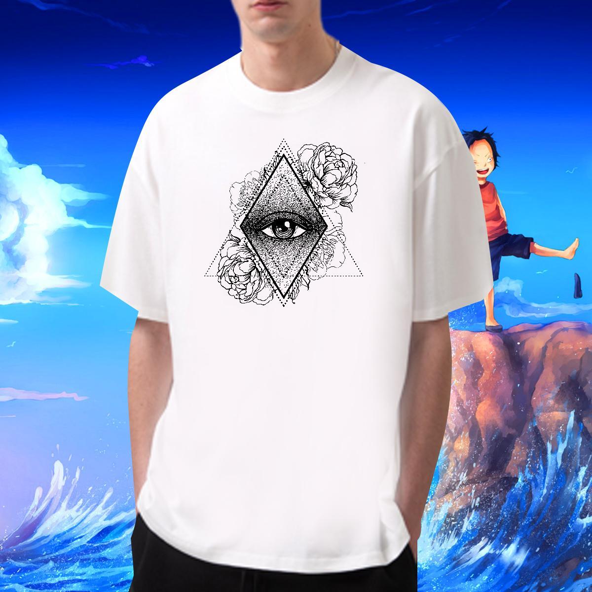 Custom T-Shirts for Men eye of the devil Tees Shirts 230g Pure Cotton High Street Hip Hop Free Shipping Customized Print Breathable Short Sleeve Tshir