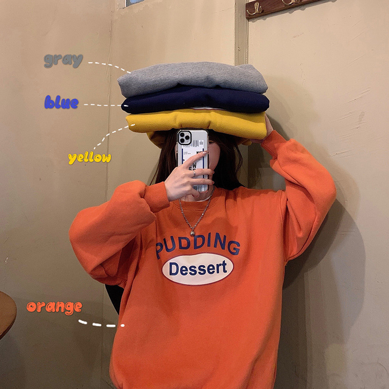 Plush casual hoodie for women in autumn and winter, ancient round neck long sleeved base shirt, top, Korean women's clothing