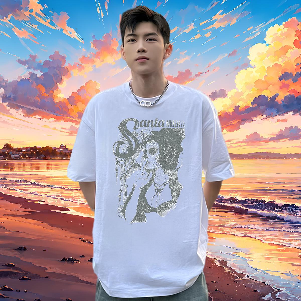 Designer Fashion T Shirts Men portrait Clothings 230g Pure Cotton High Street Hip Hop Popular Custom Printed O Neck Short Sleeves Tshirts