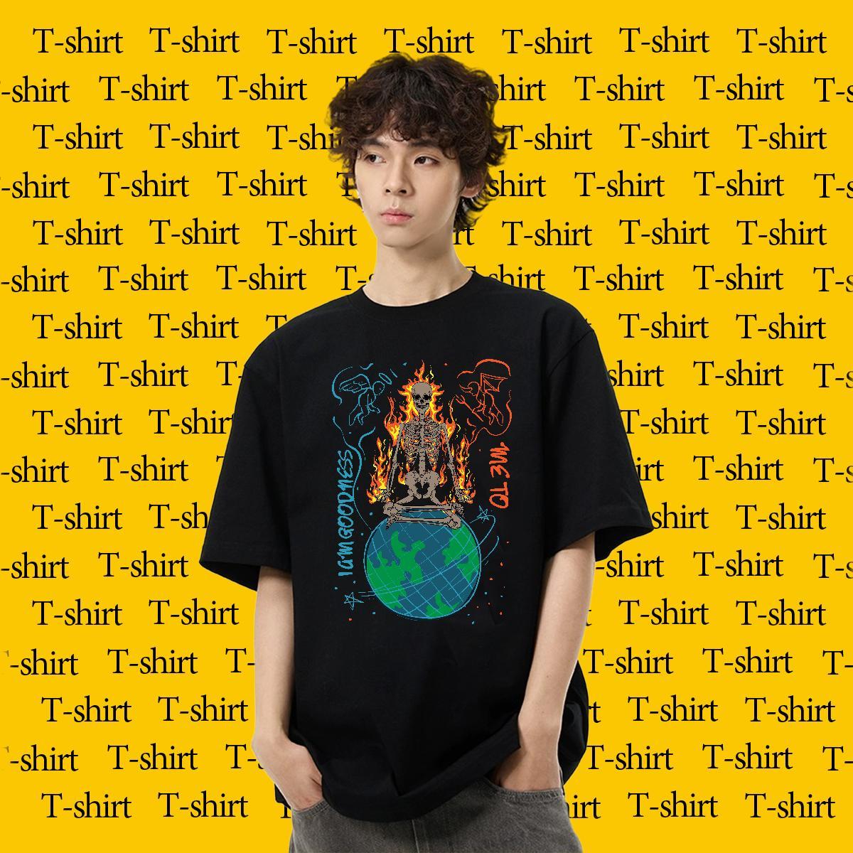 Stylist Man T Shirts skull Tops Tees 230g Pure Cotton Casual Beach Cool Design Asian Size Crew Neck Mens Tshirts